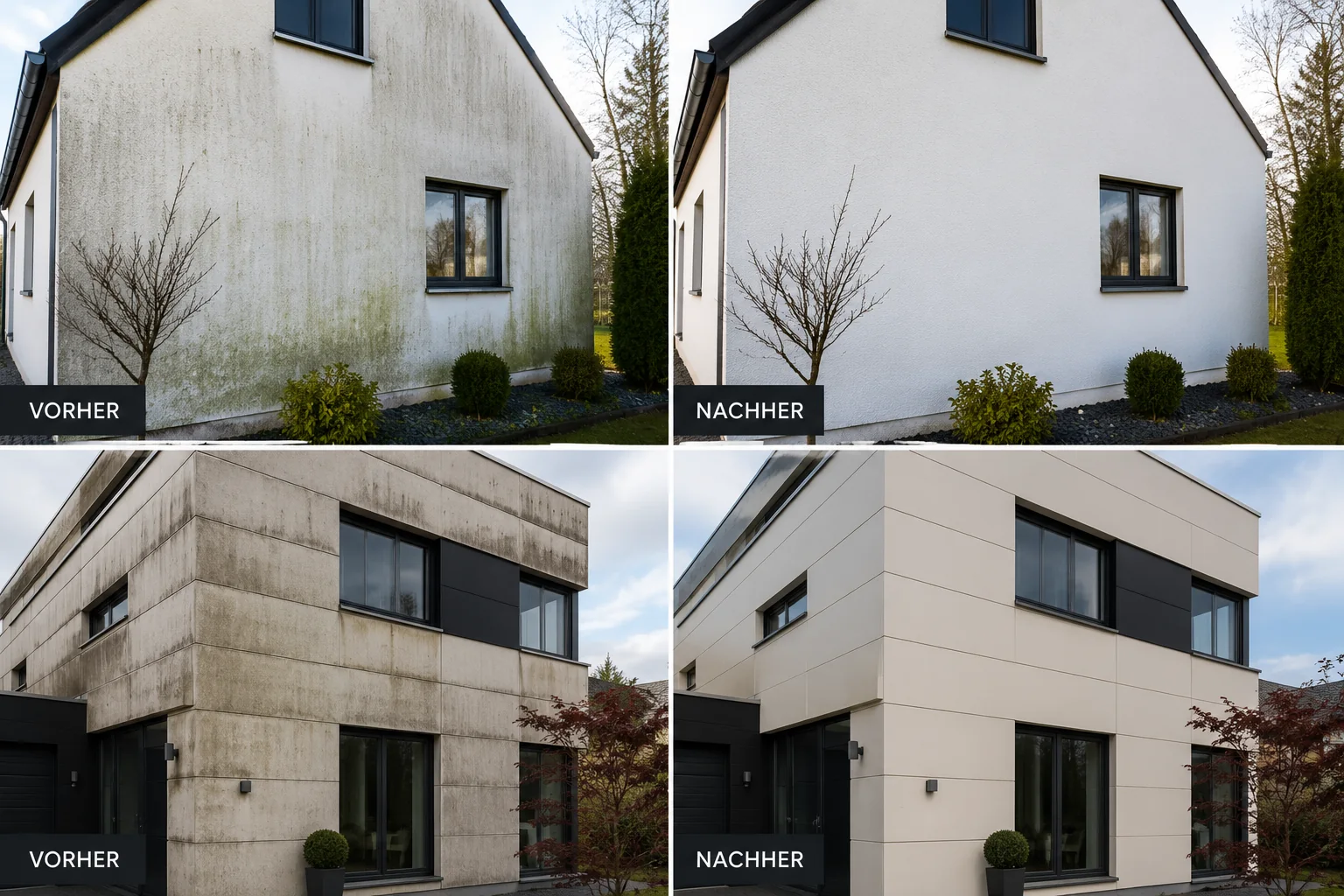 Vorher-Nachher-Beispiel einer gereinigten Fassade