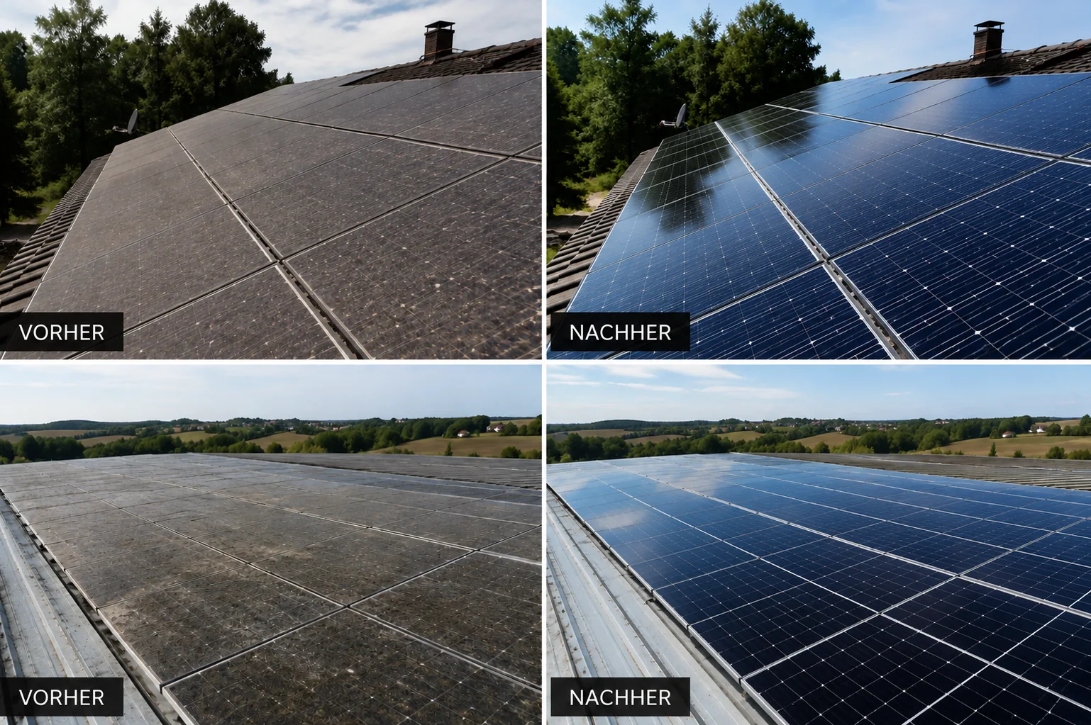 Repräsentatives Vorher-Nachher-Beispiel für die Reinigung von Solaranlagen