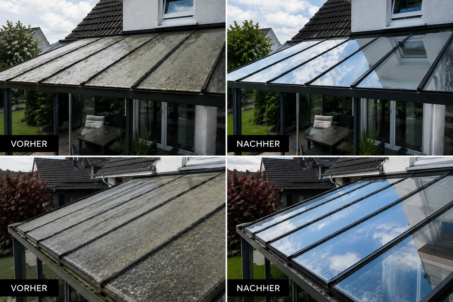 Vorher-Nachher-Beispiel einer gereinigten Glas- oder Außenfläche